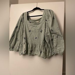 Light Green Floral Peplum Crop Top XXL